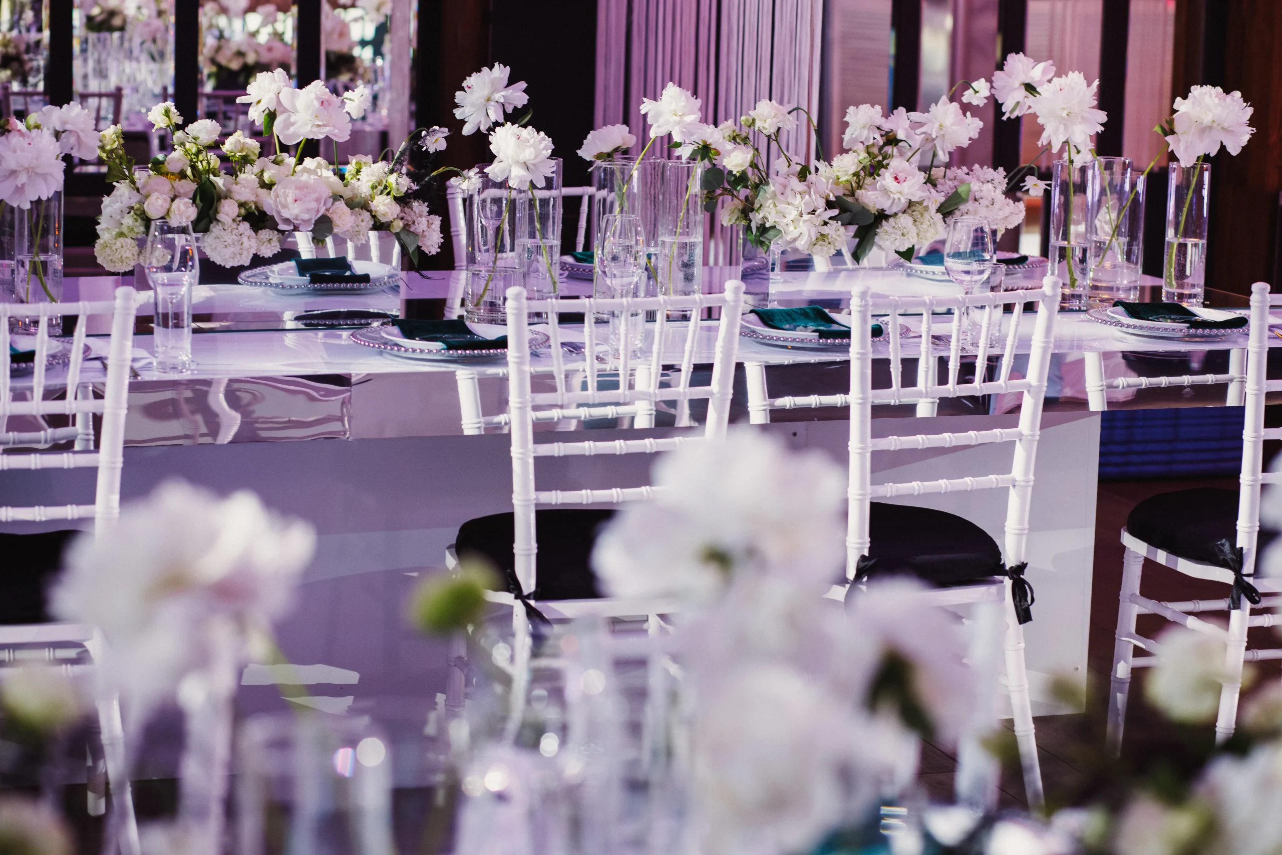 Wedding tables decorated with flowers for a Perth reception