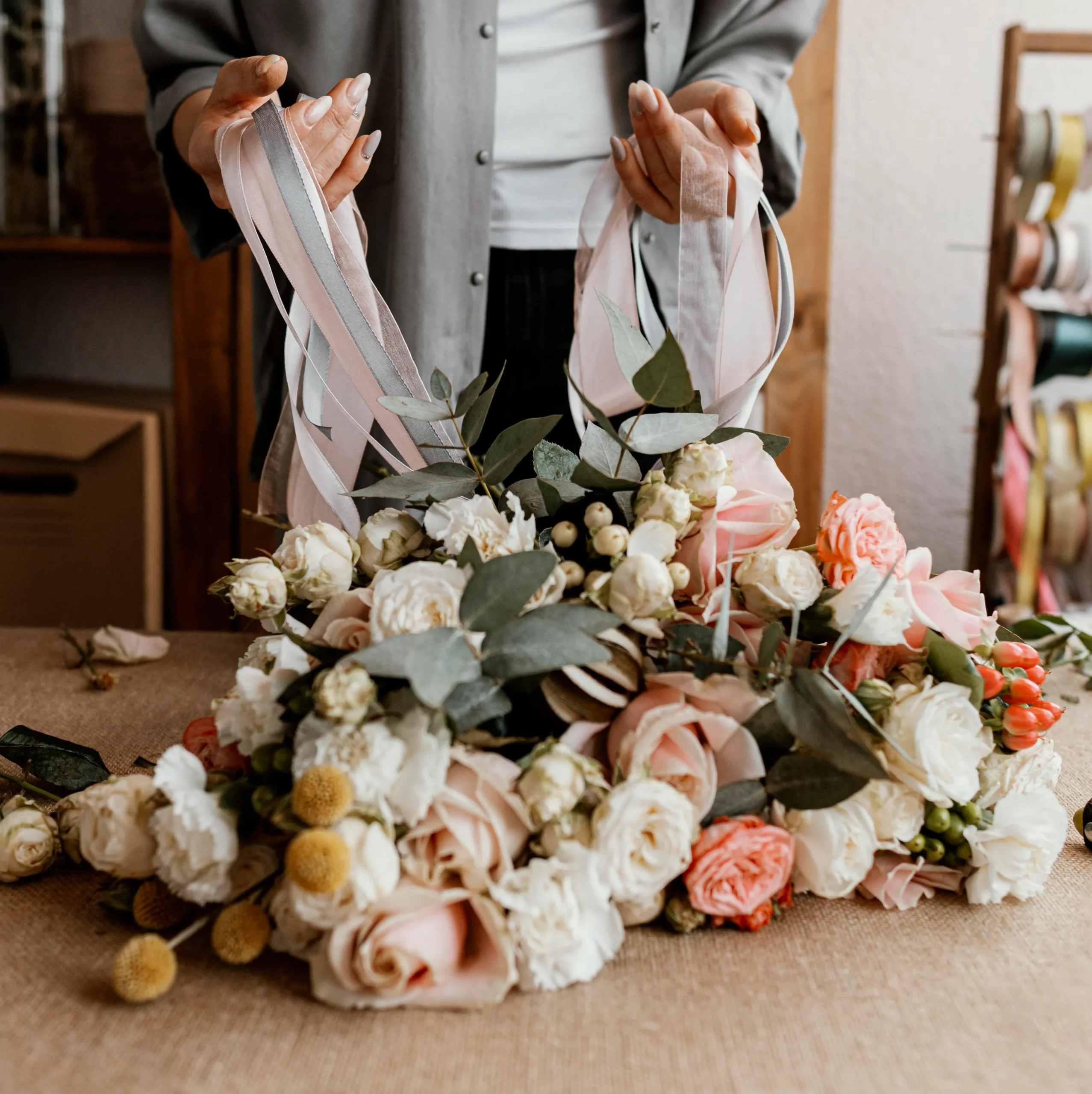 Florist handcrafting a bouquet